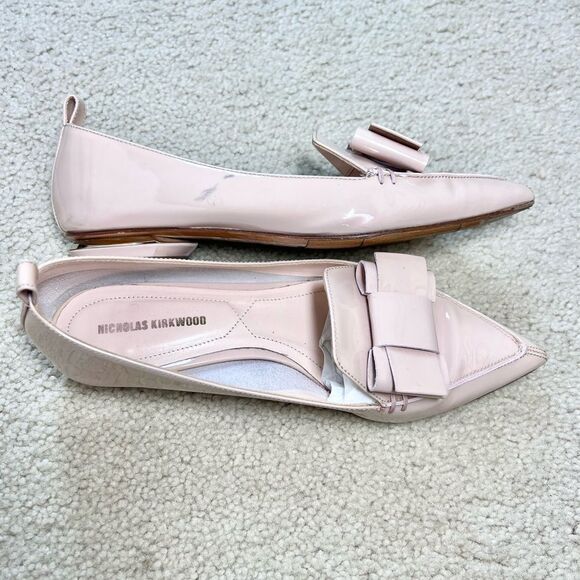 Nicholas Kirkwood Bow Accent Patent Leather Beya Flats Blush Size 35 - Picture 3 of 9